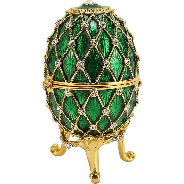 Scatole Portagioie A Forma Di Uovo Scatole Portagioie Vintage Con Strass Raffinati E Cerniera Per Soggiorno Verde-image