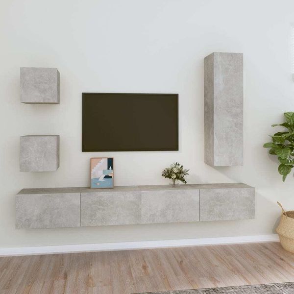 Maison Exclusive - Set Di Mobili Porta Tv 5 Pz Grigio Cemento In Legno Multistrato-image