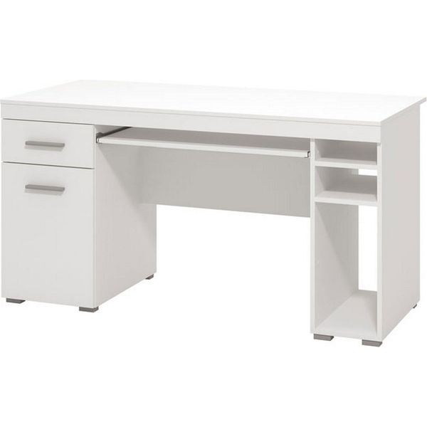 Dmora Scrivania Massafra 145X66X76H Cm Bianco Opaco, Un Cassetto 5 Ripiani-image