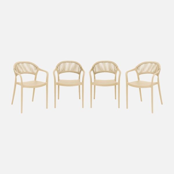 Set 4 Sedie Da Giardino Impilabili Con Effetto Corda, Beige-image