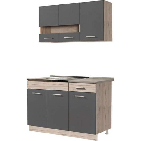 Dmora Cucina Completa Lanzo Nero Antracite, Un Cassetto 3 Ripiani-image