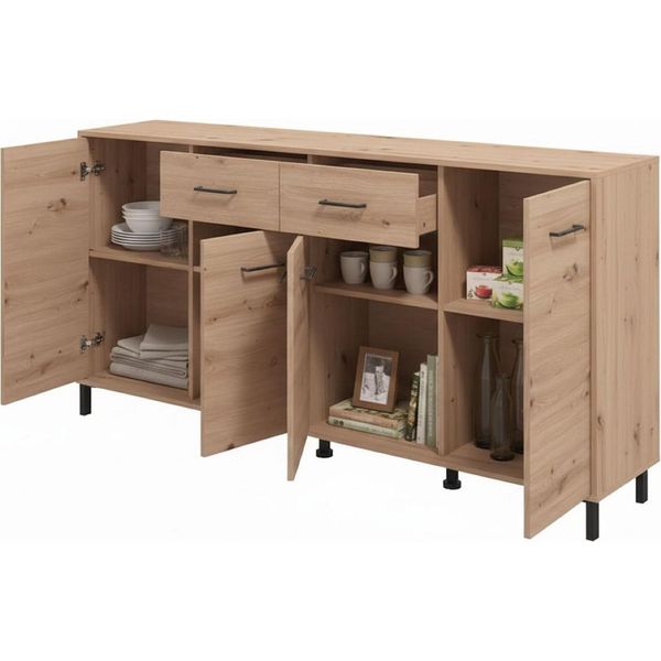 Dmora Credenza Laerru 183X40X90H Cm Marrone Rovere Nodi, 2 Cassetti 4 Ripiani-image