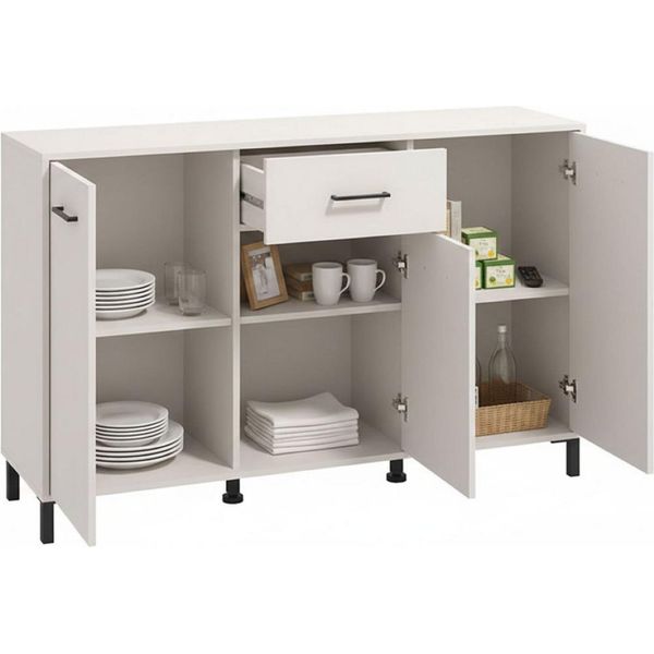 Dmora Credenza Laerru 138X40X90H Cm Bianco Crema, Un Cassetto 3 Ripiani-image