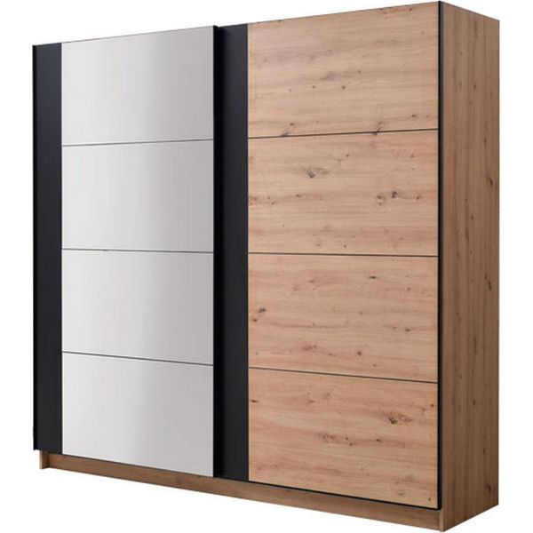 Dmora Guardaroba Grande Gandino 217X210H Cm Marrone Rovere Nodi, Appendiabiti 8 Ripiani-image
