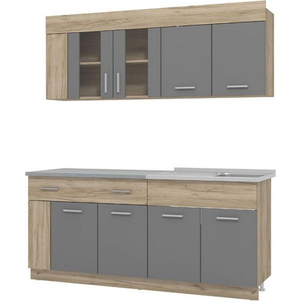 Dmora Cucina Completa Interamna Nero Antracite, Un Cassetto 4 Ripiani-image