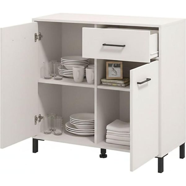 Dmora Credenza Laerru 93X40X90H Cm Bianco Crema, Un Cassetto 2 Ripiani-image