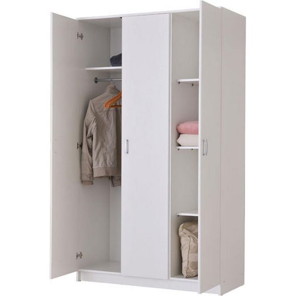 Dmora Guardaroba 3 Ante Licodia 120X52 Cm Bianco, Appendiabiti 4 Ripiani-image