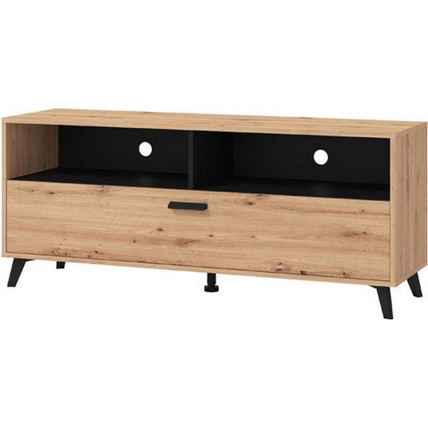 Dmora Mobile Porta Tv Platania 138X40X58H Cm Marrone Rovere Nodi, 3 Ripiani Un'anta-image