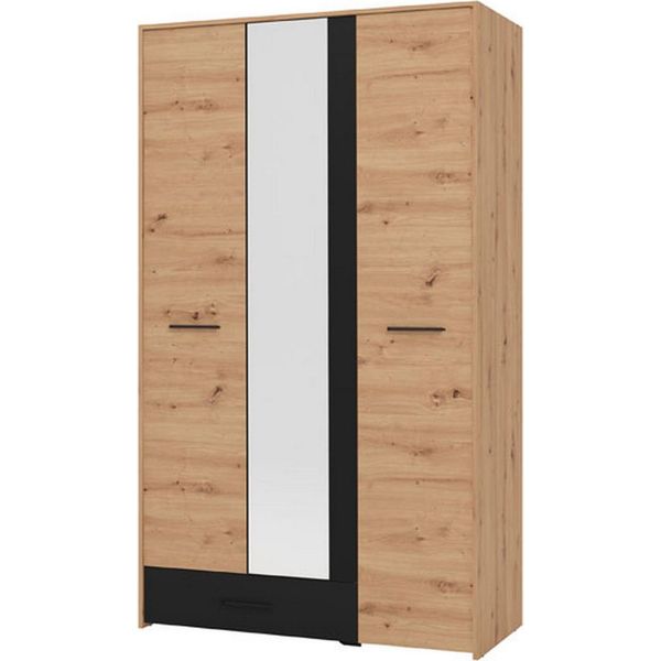Dmora Guardaroba 3 Ante Lavagno 119X53 Cm Marrone Rovere Nodi, Appendiabiti Un Cassetto-image