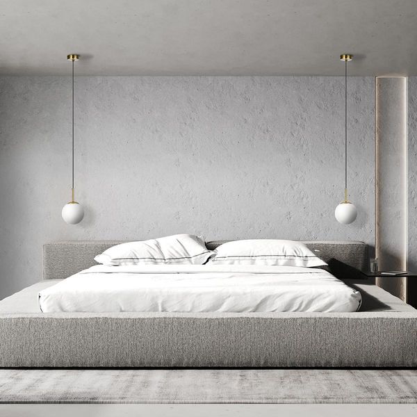 Lampada A Sospensione Minimalista, Sfera In Vetro Bianco, Oro E Nero, 1Xe14 10W, Dorado Light Prestige-image