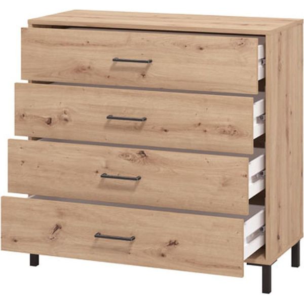 Dmora Cassettiera Vidor 93X40X90H Cm Marrone Rovere Nodi, 4 Cassetti Apertura Scorrevole-image