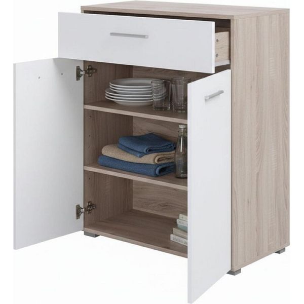 Dmora Credenza Verduno 79X35X98H Cm Bianco, Un Cassetto 2 Ripiani-image