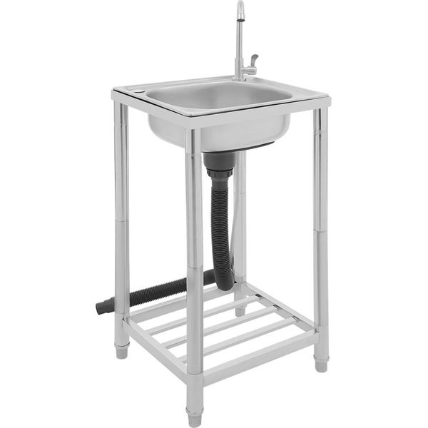 Lavello Da Cucina - Lavello Singolo Indipendente - Acciaio Inossidabile - Rubinetto Girevole A 360° - Rettangolare - 1 Foro - Superficie Lucida - Argento-image