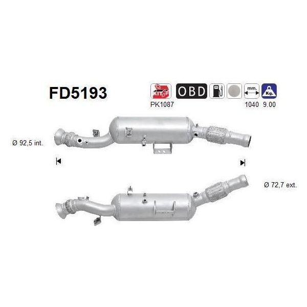 As FD5193 Filtro Antiparticolato/Fuliggine, Impianto Di Scarico Oe 9074902501 Compatibile Con Sprinter-image