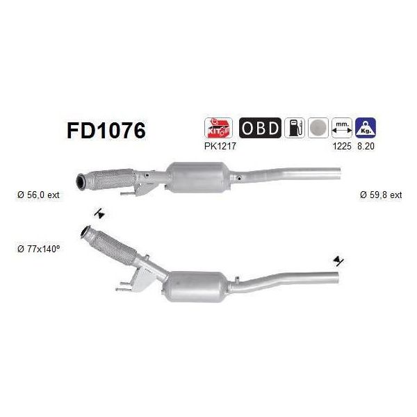 As FD1076 Filtro Antiparticolato, Impianto Di Scarico Oe 7E0254800JX Compatibile Con Multivan V, Multivan Vi, Transporter V, Caravelle Vi, Transporter Vi-image