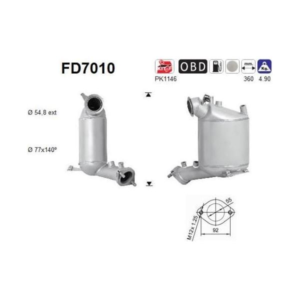 As FD7010 Filtro Antiparticolato/Filtro Antiparticolato, Impianto Di Scarico Oe 1583A028 Compatibile Con Grandis, Lancer-image