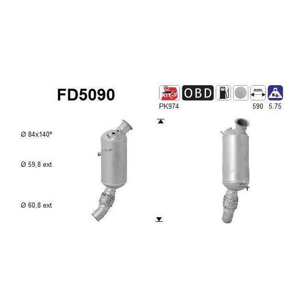 As FD5090 Filtro Antiparticolato/Fuliggine, Impianto Di Scarico Oe 18308508993 Compatibile Con Serie 1 F20, Serie 1 F21, Serie 2 F22, Serie 3 F30, Serie 3 F34, Serie 3 F31, Serie 4 F33, Serie 4 F32, Serie 5 F10, Serie 5 F11, X3-image