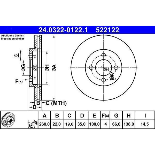 Ate 24.0322-0122.1 Disco Freno Oe 34111154749 Compatibile Con Serie 3 E30-image
