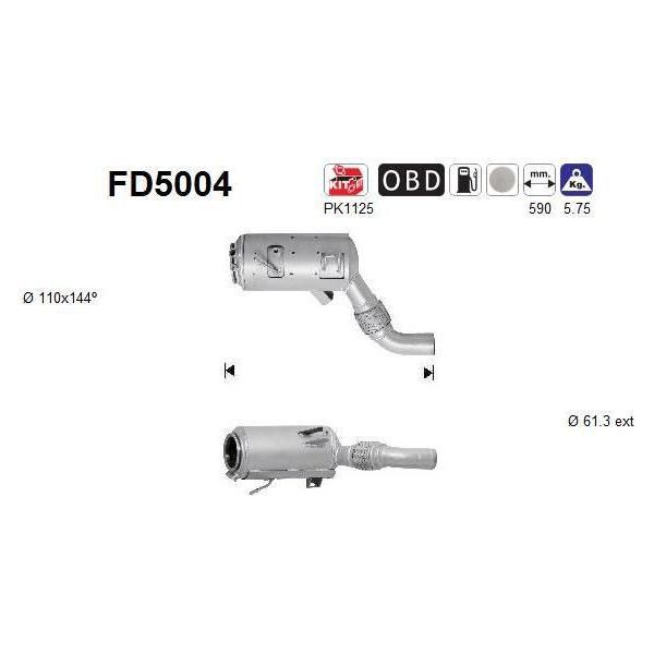 As FD5004 Filtro Antiparticolato/Fuliggine, Impianto Di Scarico Oe 18304717412 Compatibile Con Serie 3 E90, Serie 3 E93, Serie 3 E92, Serie 3 E91, Serie 5 E60, Serie 5 E61, X3-image