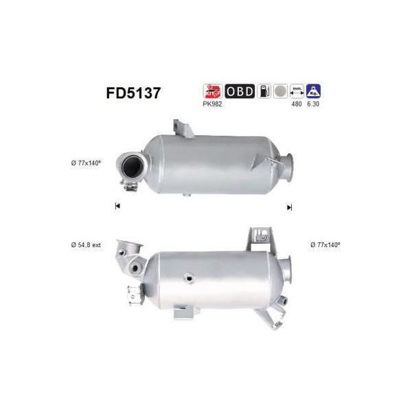 As FD5137 Filtro Antiparticolato/Filtro Antiparticolato, Impianto Di Scarico Oe 7E0254700DX Compatibile Con Transporter V, Caravelle Vi, Transporter Vi-image