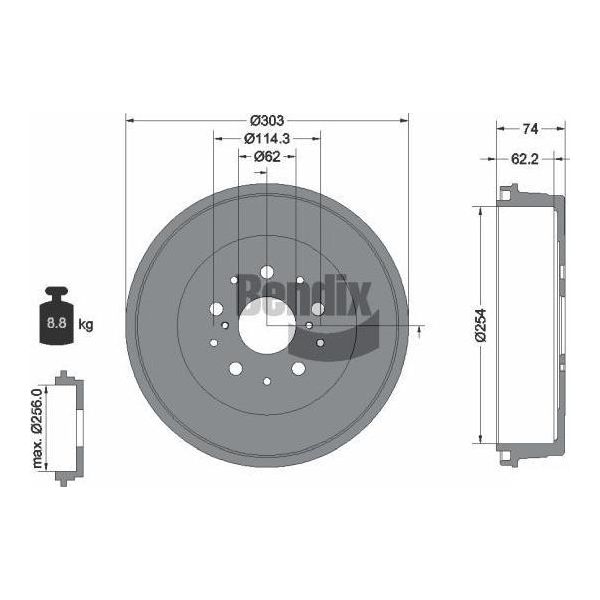 Bendix Braking BDM1113 Tamburo Freno Oe 424310K080 Compatibile Con Hilux-image