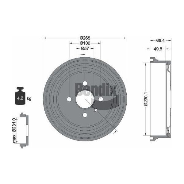 Bendix Braking BDM1045 Tamburo Del Freno Oe 568063 Compatibile Con Astra F, Astra G, Combo, Vectra-image