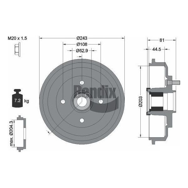 Bendix Braking BDM1127 Tamburo Del Freno Oe 1151001 Compatibile Con Fiesta, Fusion, 2-image