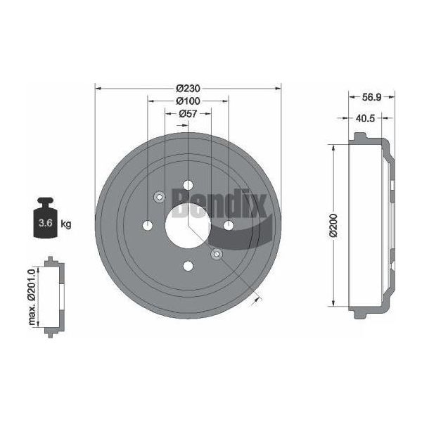 Bendix Braking BDM1087 Tamburo Del Freno Oe 95903584 Compatibile Con Aveo, Spark, Kalos-image