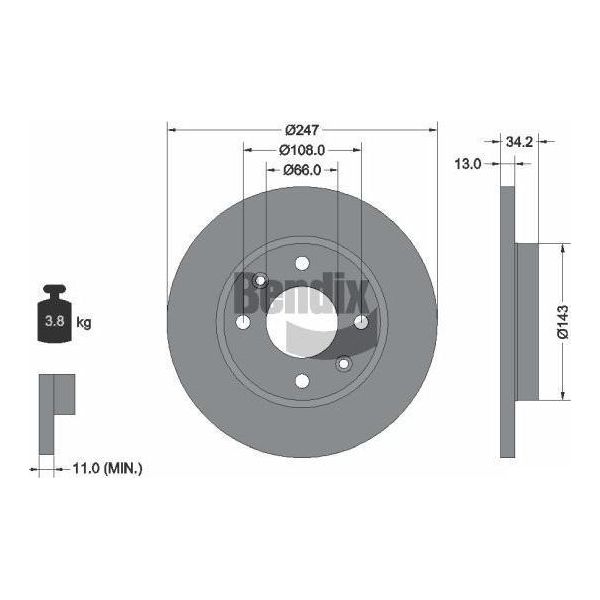 Bendix Braking BDS1021 Disco Freno Oe 169014 Compatibile Con Xsara, 206-image