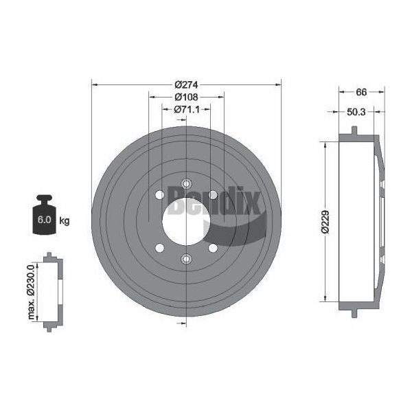 Bendix Braking BDM1014 Tamburo Del Freno Oe 424724 Compatibile Con Berlingo, C15, Xsara, Zx, 306, 406, Partner-image