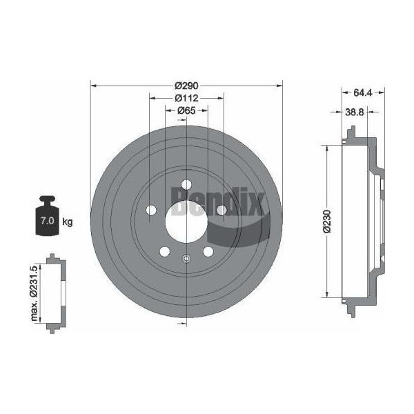 Bendix Braking BDM1116 Tamburo Del Freno Oe 5C0609617A Compatibile Con Jetta-image