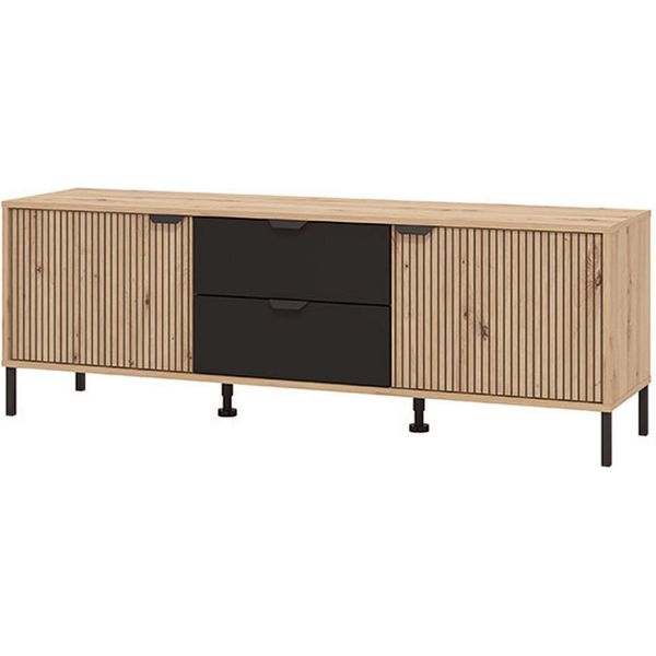 Dmora Mobile Porta Tv Raiano 157X40X55H Cm Marrone Rovere Nodi, 2 Cassetti Un Ripiano-image