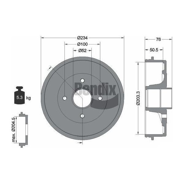 Bendix Braking BDM1071 Tamburo Del Freno Oe 43206AX650 Compatibile Con Micra, Note, Tiida-image