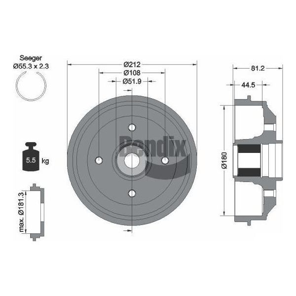 Bendix Braking BDM1133 Tamburo Del Freno Oe 424732 Compatibile Con Xsara, Zx, 306, 309-image