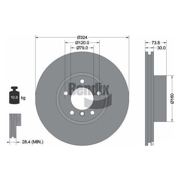 Bendix Braking BDS1695HC Disco Freno Oe 0392525 Compatibile Con Serie 5 E39-image