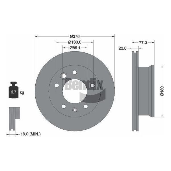Bendix Braking BDS1057 Disco Freno Oe 2D0615301A Compatibile Con Sprinter, Vario-image