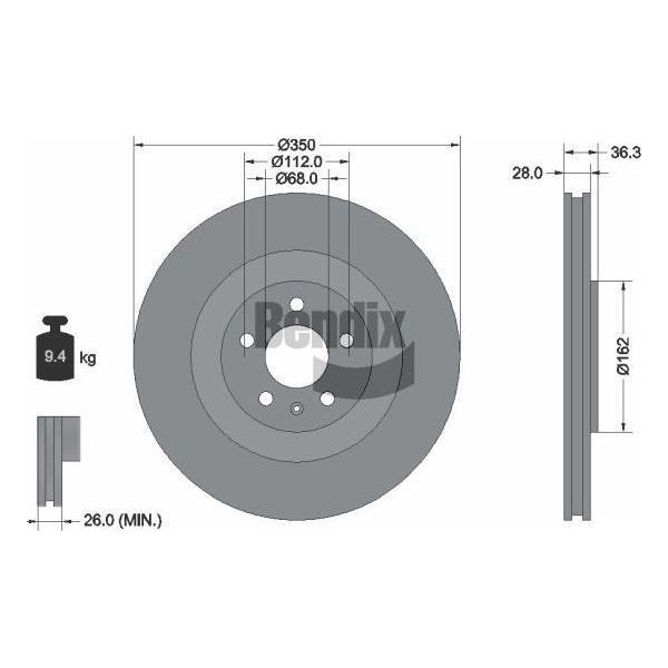 Bendix Braking BDS1516HC Disco Freno Oe 4M0615601J Compatibile Con A6 4A, A7 4K, A8 4N, E-Tron, Q7, Q8, Touareg-image