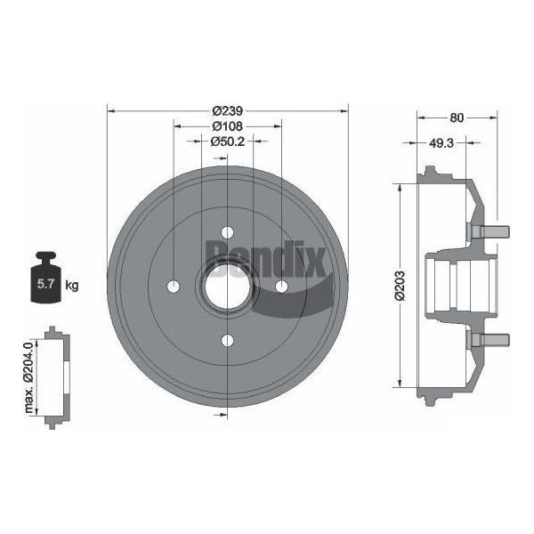 Bendix Braking BDM1039 Tamburo Freno Oe 1011288 Compatibile Con Escort, Fiesta, Ka, Puma-image