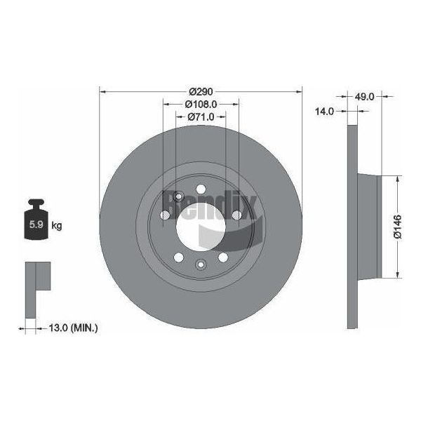 Bendix Braking BDS1116 Disco Freno Oe 1611841080 Compatibile Con Jumpy, Scudo, Expert, Proace-image