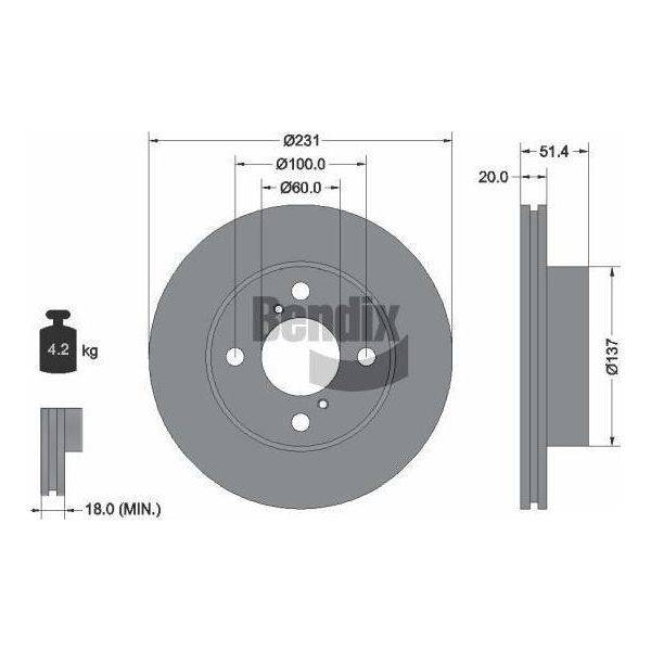Bendix Braking BDS1748 Disco Freno Oe 402064A00G Compatibile Con Pixo-image