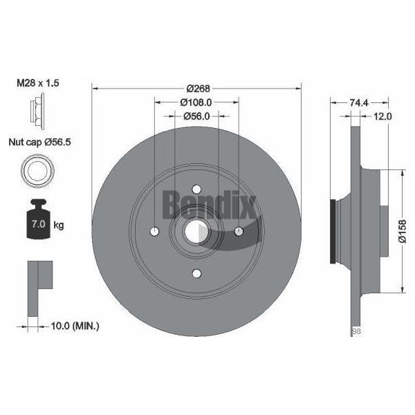Bendix Braking BDS1058 Disco Freno Oe 1619238880 Compatibile Con Berlingo, C4, DS4, DS5, 3008, 308, 5008, Partner-image