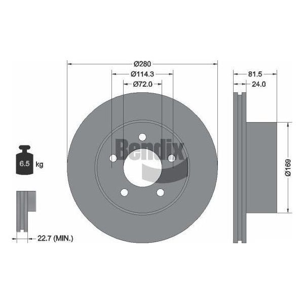 Bendix Braking BDS1823 Disco Freno Oe 05015965AA Compatibile Con Cherokee, Comanche, Wrangler-image