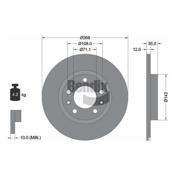 Bendix Braking BDS1122 Disco Freno Oe 1609582880 Compatibile Con Berlingo, C4, Combo, Grandland, 3008, 308, 508, Partner, Rifter, Proace-image