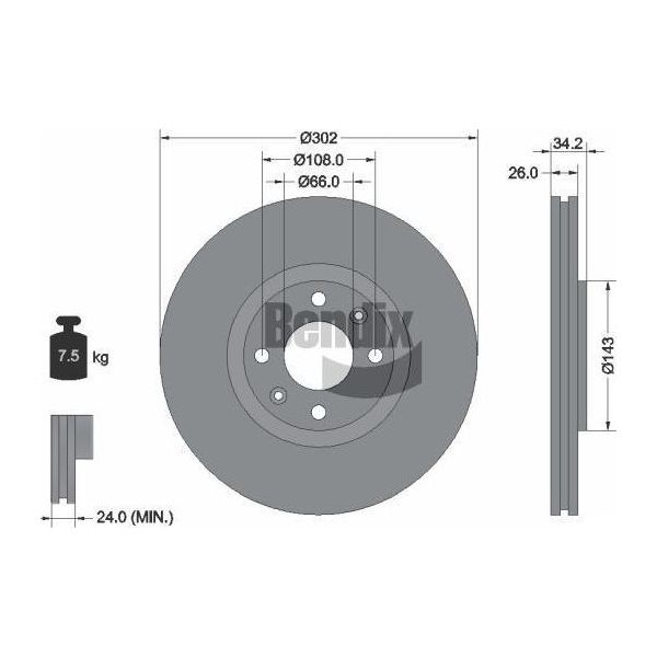Bendix Braking BDS1082 Disco Freno Oe 1611841780 Compatibile Con C4, DS4, DS5, Corsa F, Mokka, 2008, 208, 308, 5008-image