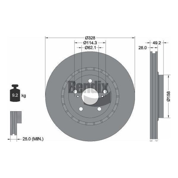 Bendix Braking BDS1426HC Disco Freno Oe 435120E050 Compatibile Con Nx, Rx, Highlander, Previa, Rav 4, Sienna-image