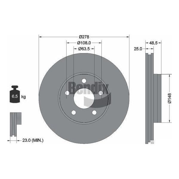 Bendix Braking BDS1133 Disco Freno Oe 1686722 Compatibile Con C-Max, Focus-image
