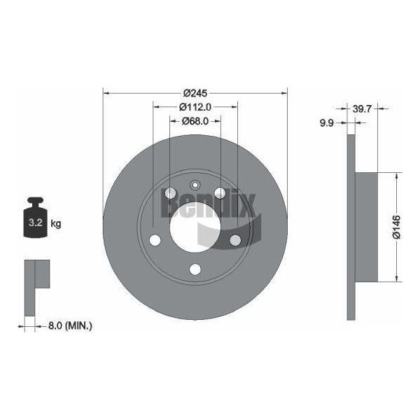 Bendix Braking BDS1071 Disco Freno Oe 895615601A Compatibile Con A4 8E, A4 8H, Exeo-image