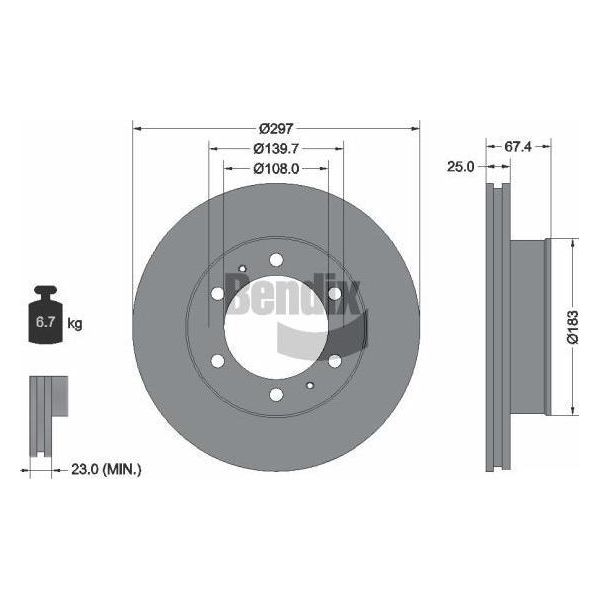Bendix Braking BDS1366 Disco Freno Oe 435120K060 Compatibile Con Hilux-image