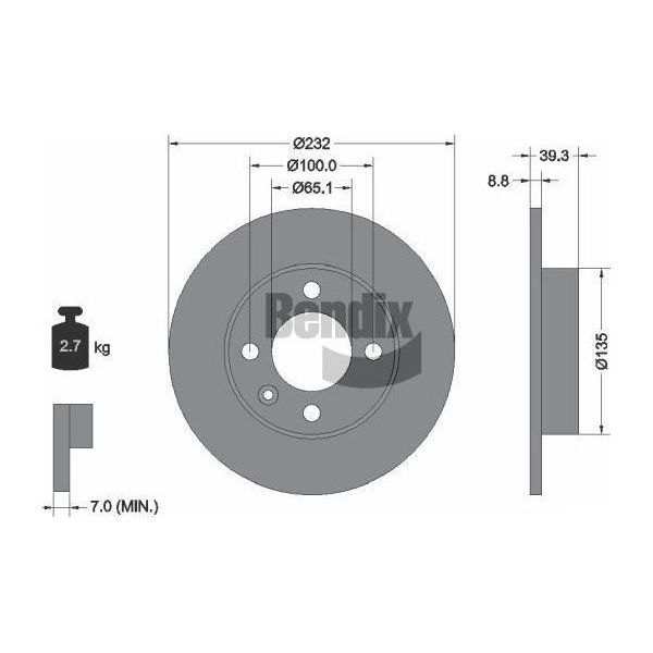 Bendix Braking BDS1338 Disco Freno Oe 6N0615601A Compatibile Con Arosa, Cordoba, Ibiza, Lupo, Polo 6N, Polo 6V-image