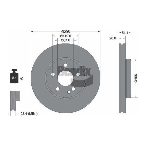 Bendix Braking BDS1348 Disco Freno Oe 2464212412 Compatibile Con Classe A, Classe B, Cla, Classe Gla-image